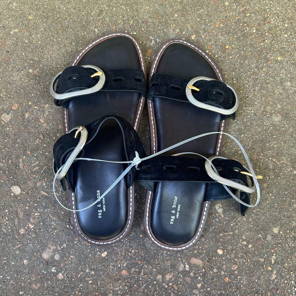 Rag & Bone Black Sandals with Metallic Buckles